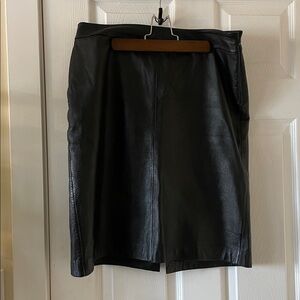 Genuine leather pencil skirt black minimalist scandi rocker biker office